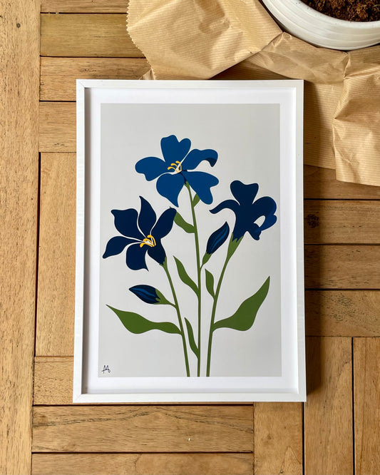 Three Blue Flowers Print