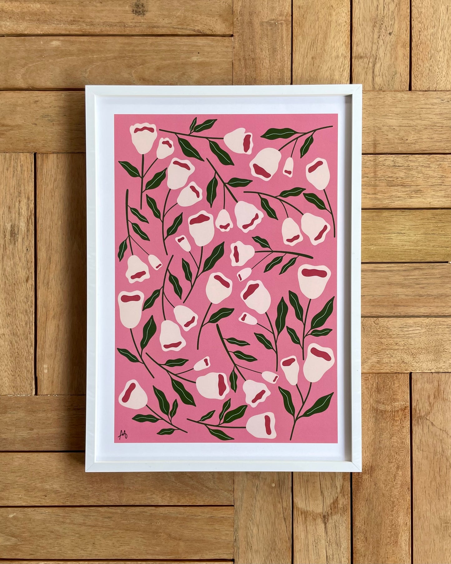 Dark Pink Flowers Print