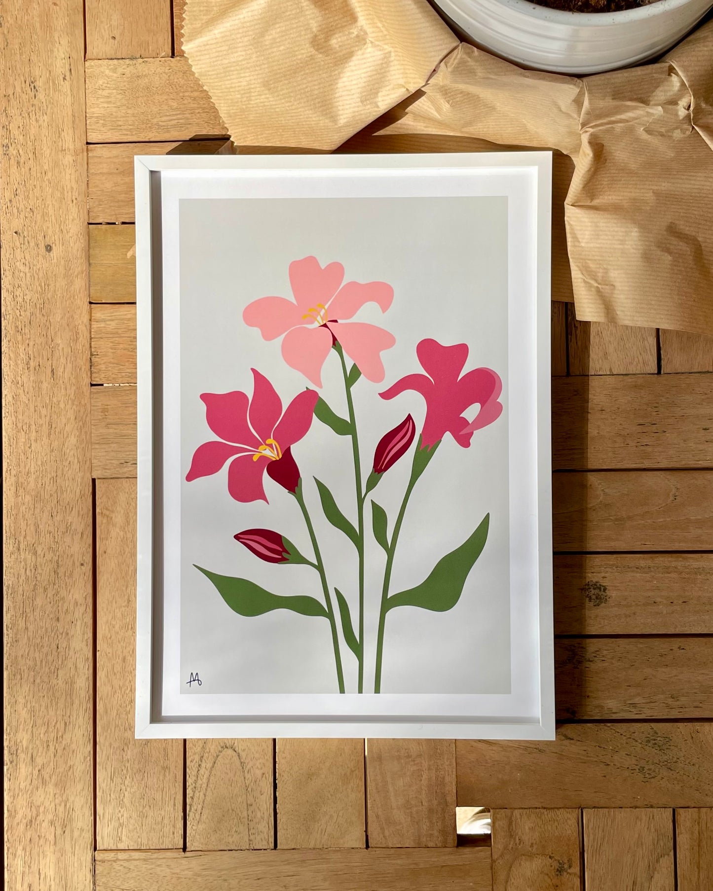 Three Pink Flowers Print